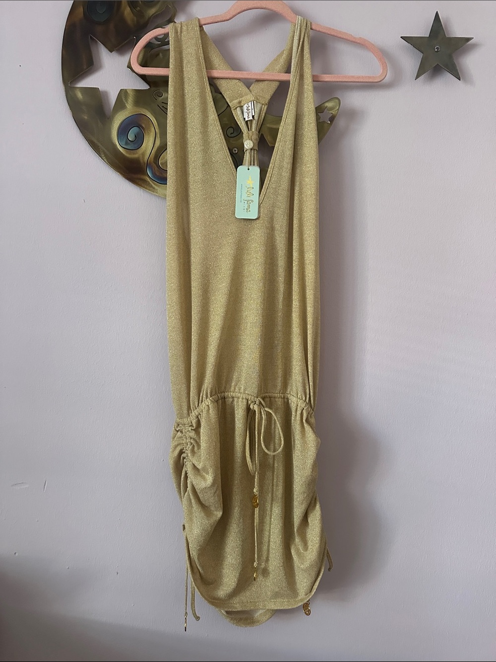 Luli Fama Gold Shimmer V-Neck Tank